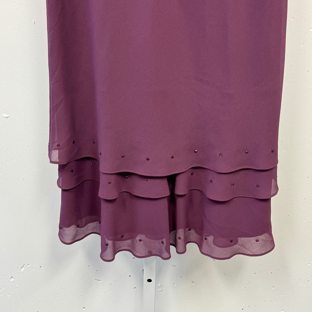 Ursula of Switzerland Plum Purple 2 Piece Dress & Jacket Set Studded Tiered 10P - Picture 4 of 12